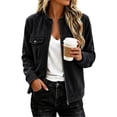 thumbnail image 2 of Women's Suede Cargo Jacket Workwear Long Sleeve Fall Coat Black Casual Trendy Outerwear for Daily Wear, 2 of 7