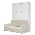 thumbnail image 4 of Queen Size Murphy Bed, Wooden Wall Bed with Cushion for Living Room, Guest Bedroom, Office, White, 4 of 9