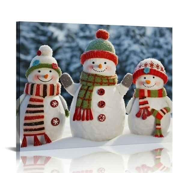 Nawypu Christmas Snowman Wall Art Santa Claus Hat Red and White Scarf Posters Christmas Decor Family Reunioning Canvas Picture Framed Artwork Painting for Living Bedroom Office Home Decorations