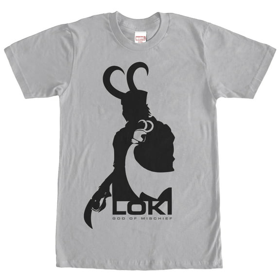 Men's Marvel Loki God of Mischief  Graphic Tee Silver Large
