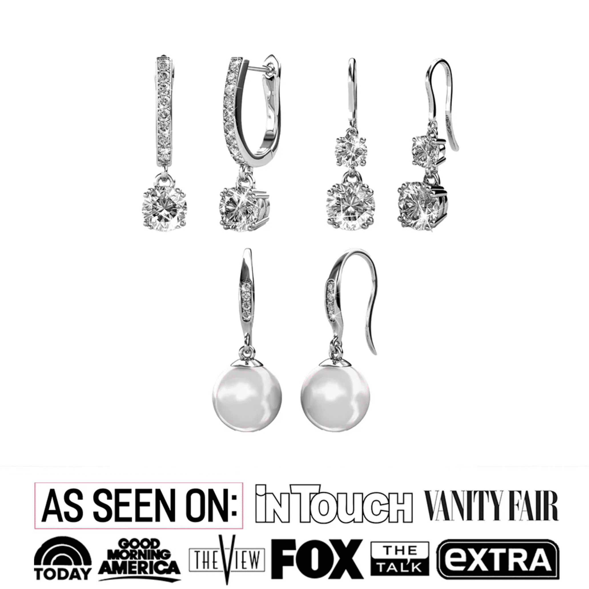 Cate & Chloe Pack of 3 - McKenzie, Kadence & Betty 18k White Gold Plated Earrings with  Swarovski Crystals for Women