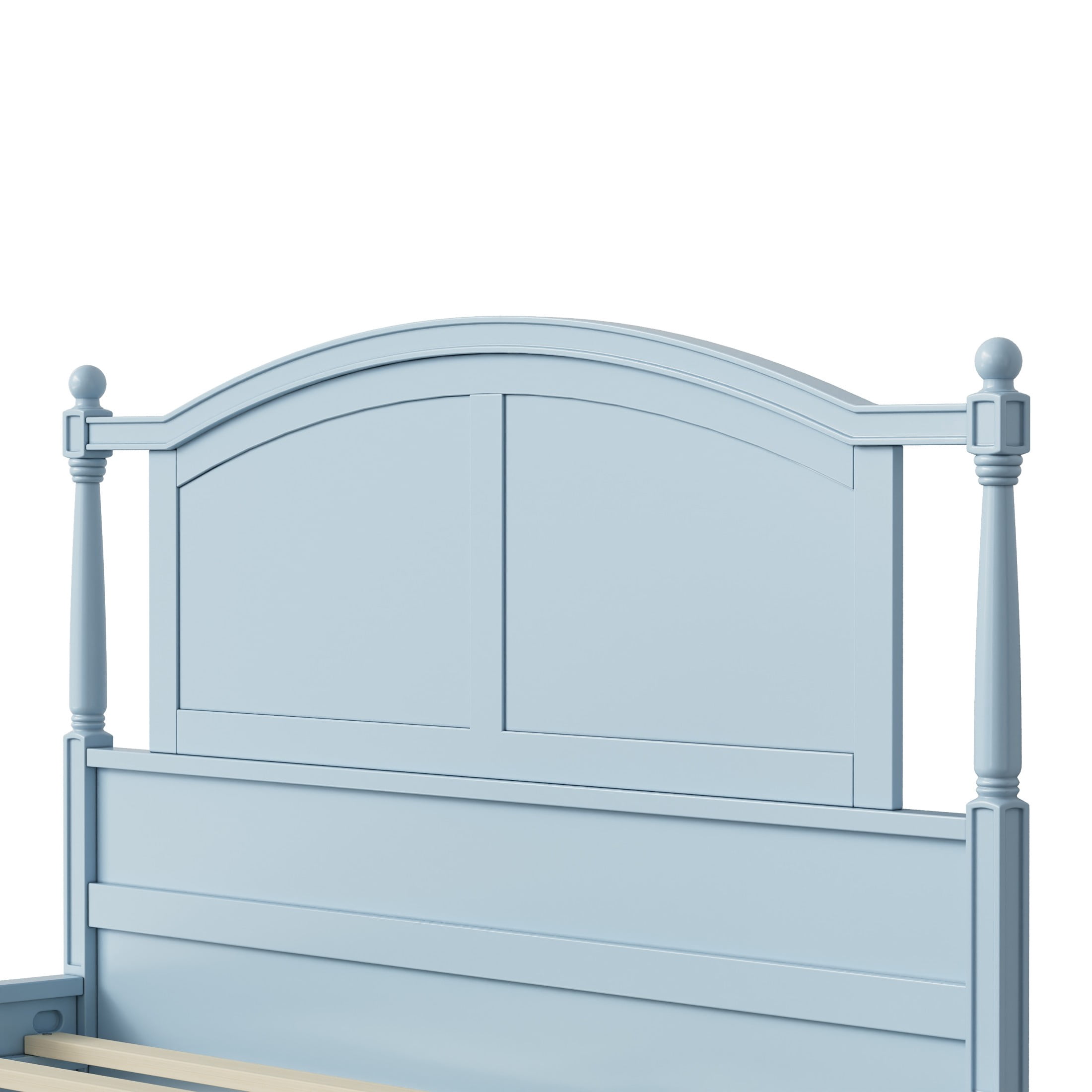 Noble House Norra Traditional Wooden Platform Queen Bed Frame with Arched Headboard, Cottage Panel Bed Frame, Light Blue