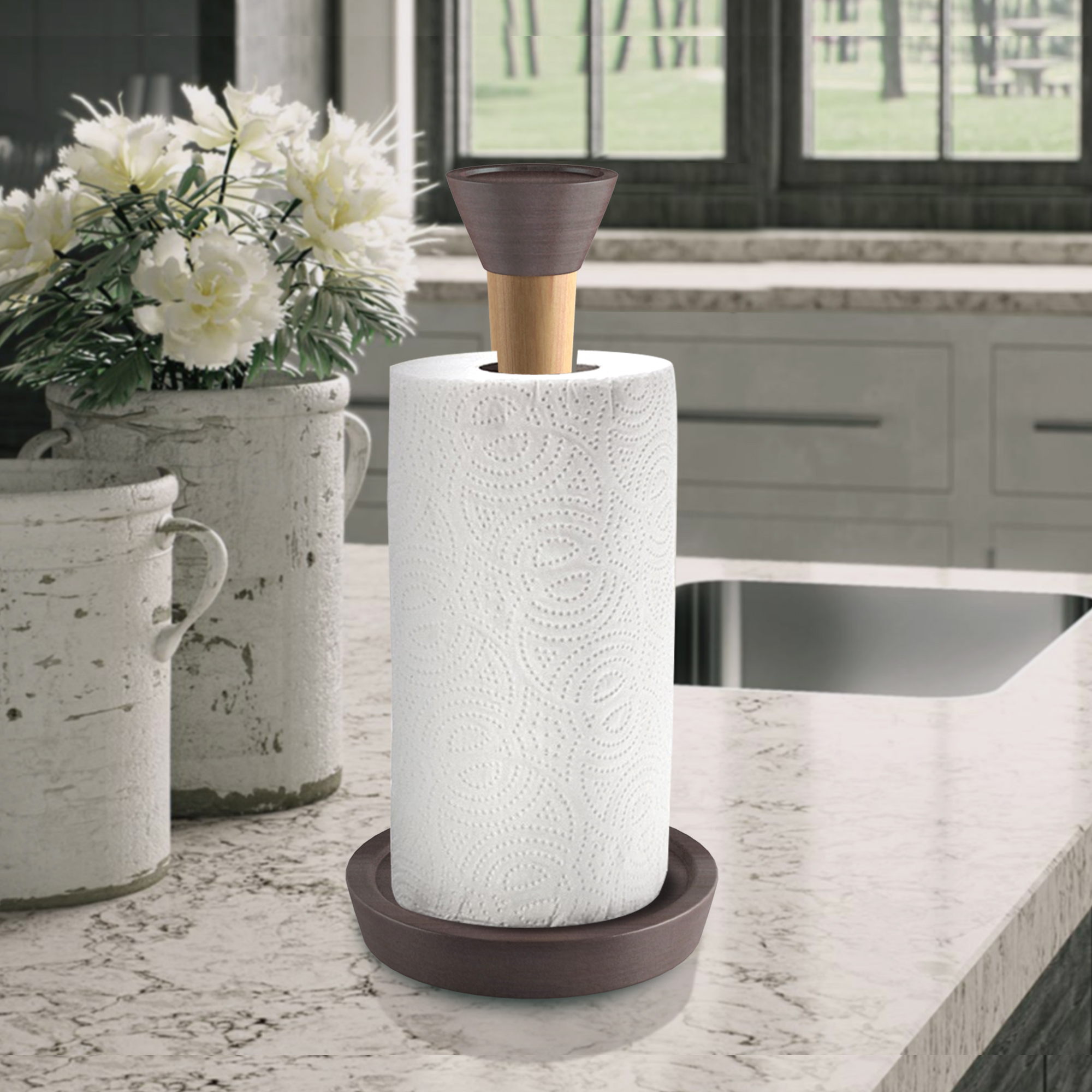 nu steel Wood Standing Paper Towel Holder -Weighted Base for Standard paper towel holder , Oil Rubbed Bronze finish TG-KPTH-17ORB