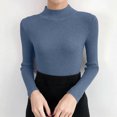 thumbnail image 5 of QATAINLAV Womens Mock Neck Long Sleeve Shirts Solid Color Casual Pullover Sweater Ribbed Knit Cute Slim Fit Tops Blue, 5 of 7