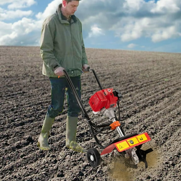 52CC 2-Stroke Hand-push Gas Power Garden Farmyard Tiller Cultivator Tilling Rototiller