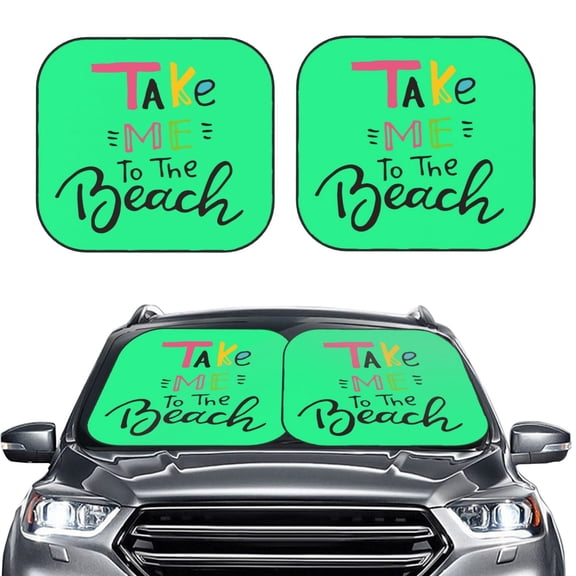 Kdxio Take Me To The Beach Print 2-Piece Sun Shade Front Windshield - Foldable Car Front Window Sunshades For Most Sedans Suv Truck