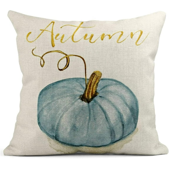 Linen Throw Pillow Covers Case Pillowcases Decorative Autumn Fall Free Blue Gray Pumpkin Watercolor Cases Cover Cushion 20x20 Inches One Side Sofa Living Room Car Decor Pillow Cases