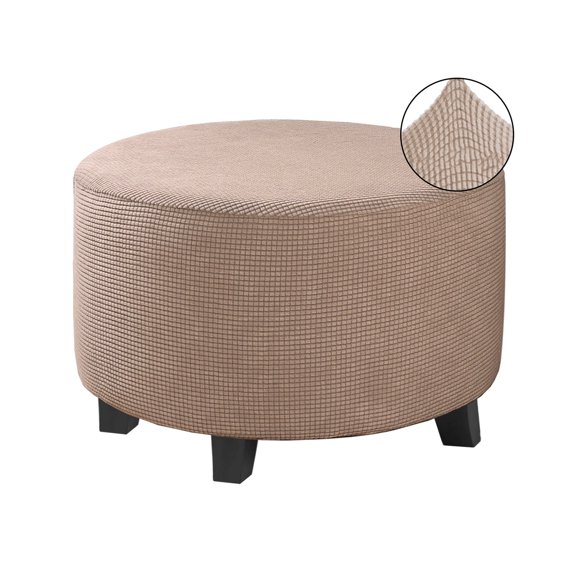 FURMORA Ottoman Cover,Soft Jacquard Fabric for Small Ottomans Protection,High Stretch & Easy Install Couch Cover,Khaki