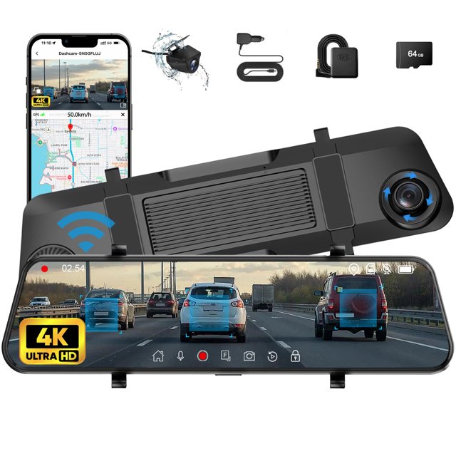 Cámara de salpicadero con espejo 4K con IMX415, cámara de espejo retrovisor inteligente de 12 pulgadas con WiFi, ADAS, BSD, GPS, sensor G, pantalla táctil Full HD, control de aplicaciones, visión noct