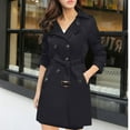 thumbnail image 3 of HTNBO Women's Waterproof Long Trench Coat Double Breasted Length Classic Lapel Belt Coat With Removable Hood, 3 of 5