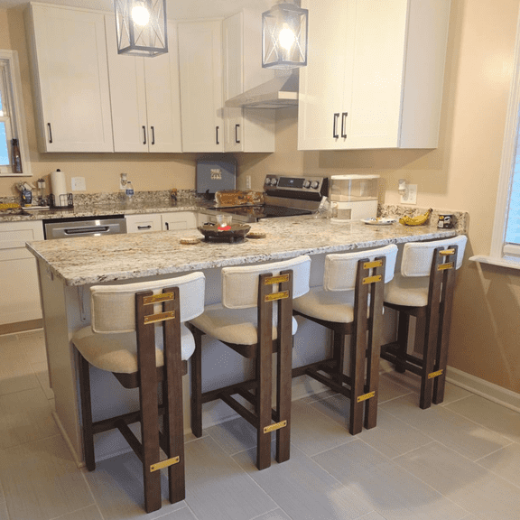 Guyou 26" Farmhouse Bar Stools Set of 4, Modern Armless Counter Height Kitchen Stools, Linen Upholstered Bar Chairs with Natural Wooden Legs, French Country Stools for Kitchen Island, Begie