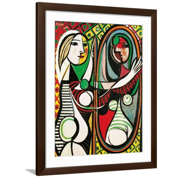 Art.com Girl Before a Mirror, c.1932 Art Print by Pablo Picasso, Brown Frame Wall Art, 32" x 40"