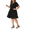 thumbnail image 2 of DARING DIVA Plus Size Button V Neck Midi Ruffle A Line Swing Dress 1X Black, 2 of 6