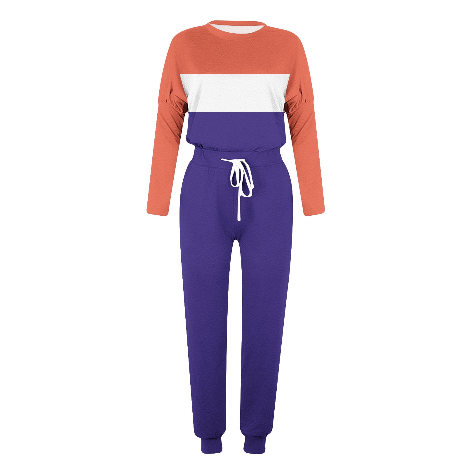 Lounge Sets for Women 2 Piece Women Two Piece Outfits Sets Fall Pants Women'S Round Neck Long Sleeve Top + Pants Color Blocking Home Sports Casual Yoga Suit