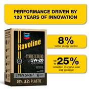 Chevron Havoline Synthetic Blend Motor Oil 5W-20, 6 Quart, Smart Change Box Case (2-Pack)