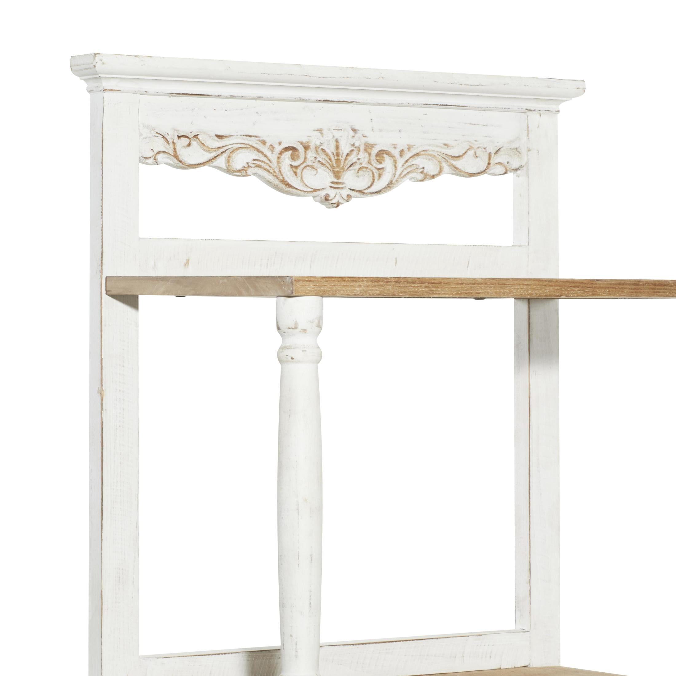 DecMode 22" x 57" White Wood Scroll 4-Tier Shelving Unit with Brown Shelves and Turned Frame, 1-Piece