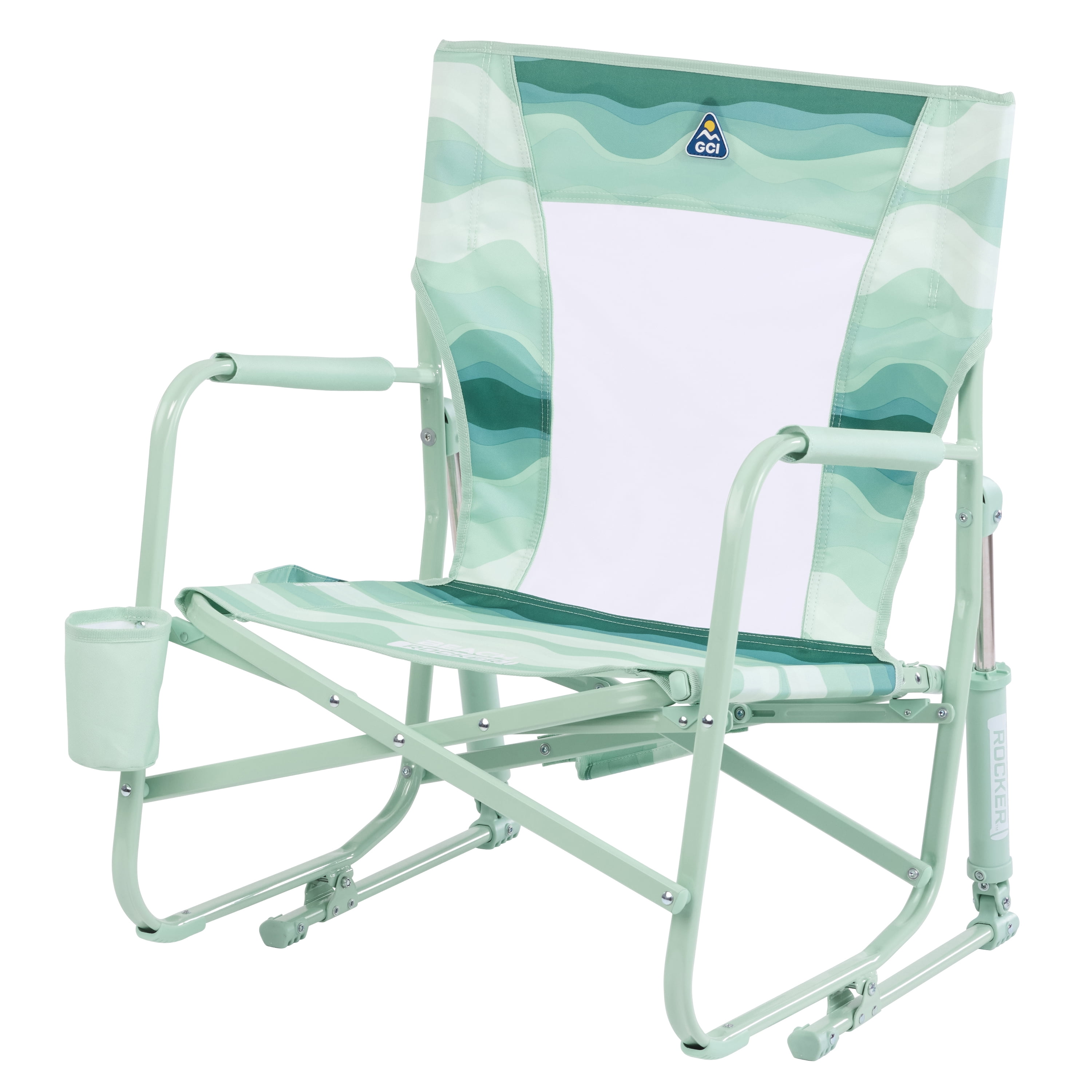 GCI Outdoor Beach Rocker Low Profile Foldable Rocking Chair Wave Green Steel/Aluminum