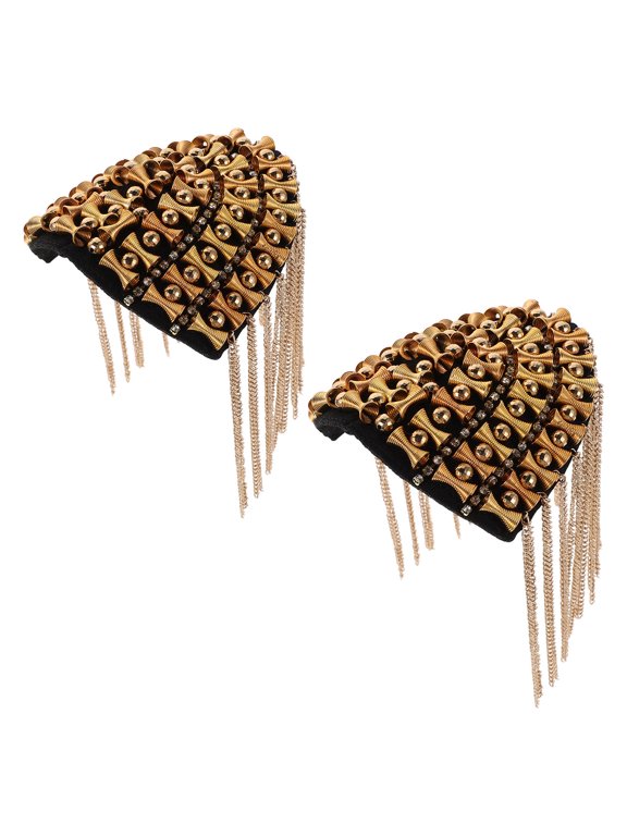 1Pair Golden Metal Fringe Epaulettes with Chain Tassel for Decorative Shoulder Boards