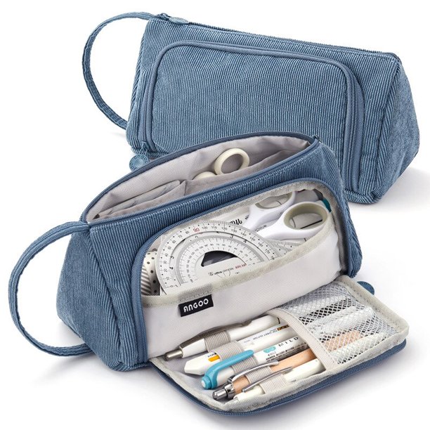 Bolsa de almacenamiento de bolígrafos estacionarios multicapa, estuche de lápices de gran capacidad, bolsa de viaje de cosméticos, estuche de lápices a cuadros Simple