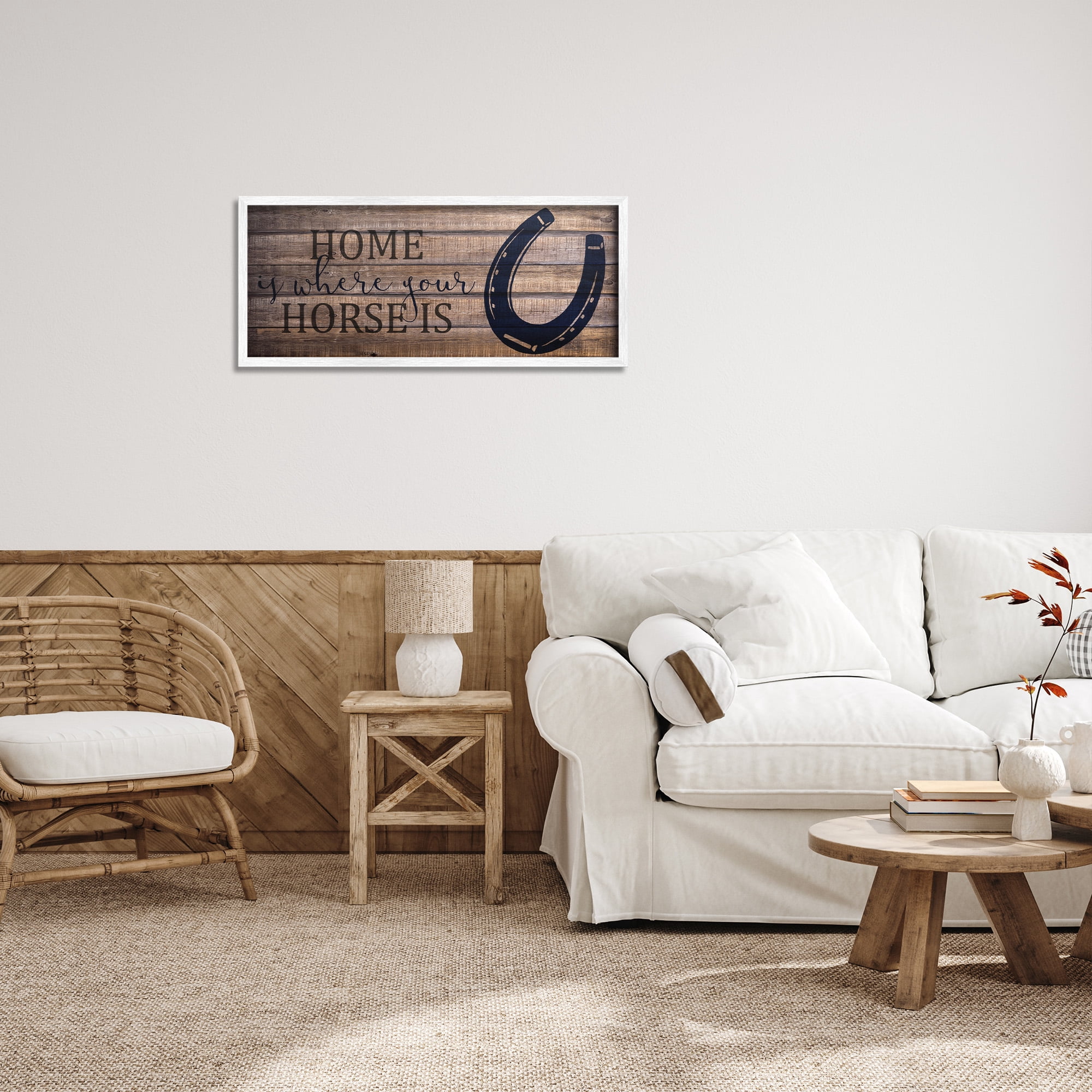Stupell Industries Western Home Where Horse Is Typography Painting White Framed Art Print Wall Art, 30 x 13
