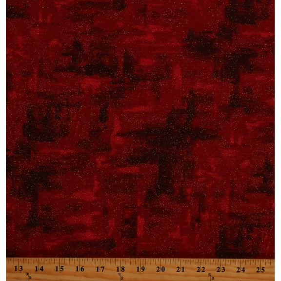 Cotton Forest Gold Metallic Glitter Painted Streaks Red Cotton Fabric Print by the Yard (W7783-403G)