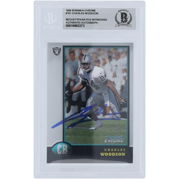 Charles Woodson Oakland Raiders Autographed 1998 Bowman Chrome #181 Beckett Fanatics Witnessed Authenticated Rookie Card - Fanatics Authentic Certified