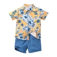 thumbnail image 1 of Cathalem Baby Boy Summer Clothes Print Short Sleeve Tee with Shorts Set,Yellow 110, 1 of 4