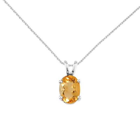 14k White Gold Oval Citrine Pendant with 18" Chain