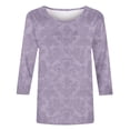 thumbnail image 4 of Craaazy Womens Trendy Tops Plus Size Loose Fit Solid Color Crew Neck Casual Style 3/4 Sleeve Floral Print T-shirt for Spring, Summer, Daily Outings, 4 of 5