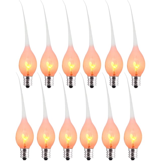 Couah Bombilla de llama parpadeante, bombillas de repuesto para candelabro con punta de llama transparente, 120 voltios, bombillas de base de candelabro con llama E12, paquete de 12