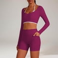 thumbnail image 6 of Workout Sets for Women Long Sleeve Backless Wrap Crop Tops and High Waisted Biker Shorts Summer 2 Piece Pilates Gym Yoga Sets, 6 of 8