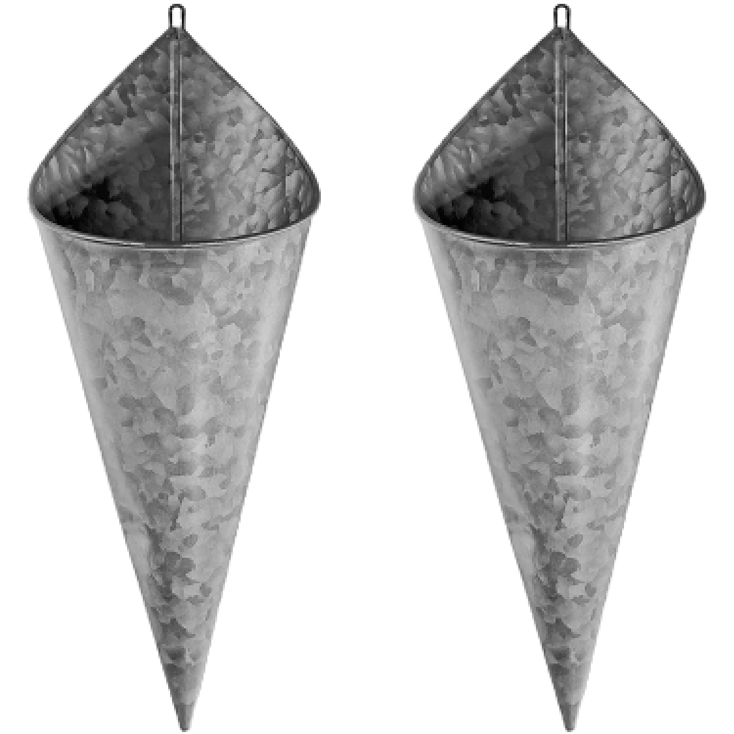 Hallops Galvanized Wall Planter Two 2 Cone Metal Hanging Vase
