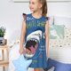 thumbnail image 4 of Balery Great White Shark Camisón de princesa para niñas, pijama de algodón con mangas abullonadas, suave y bonito.-X-Large, 4 of 6