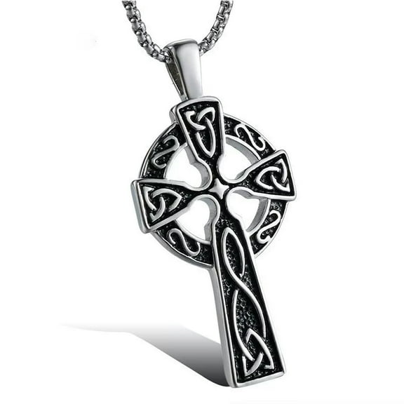 GKNET Mens Stainless Steel Irish Celtic Knot Cross Pendant Necklace Silver Men