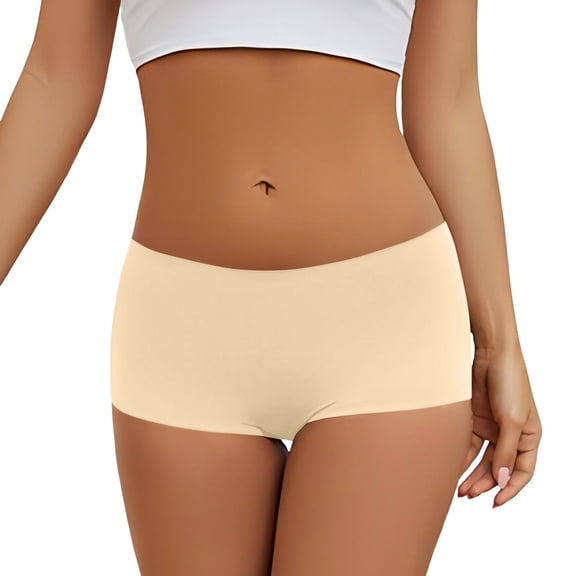 3 Pack Women Underwear Breathable Mid Waist Boyshorts Ladies Panties,Beige,L