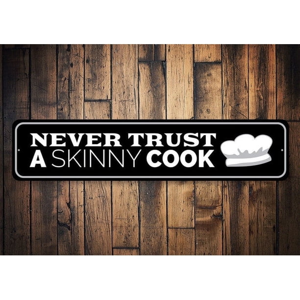 (Metal de aluminio) No se permiten cocineros flacos, solo cocineros de huesos grandes, letrero de cocina, regalos de comedia, decoración de casas antiguas para amantes de la comedia, letrero de metal