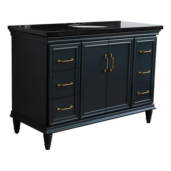 49 in. Single Wooden Vanity  Dark Gray with Black Galaxy Granite Oval Sink