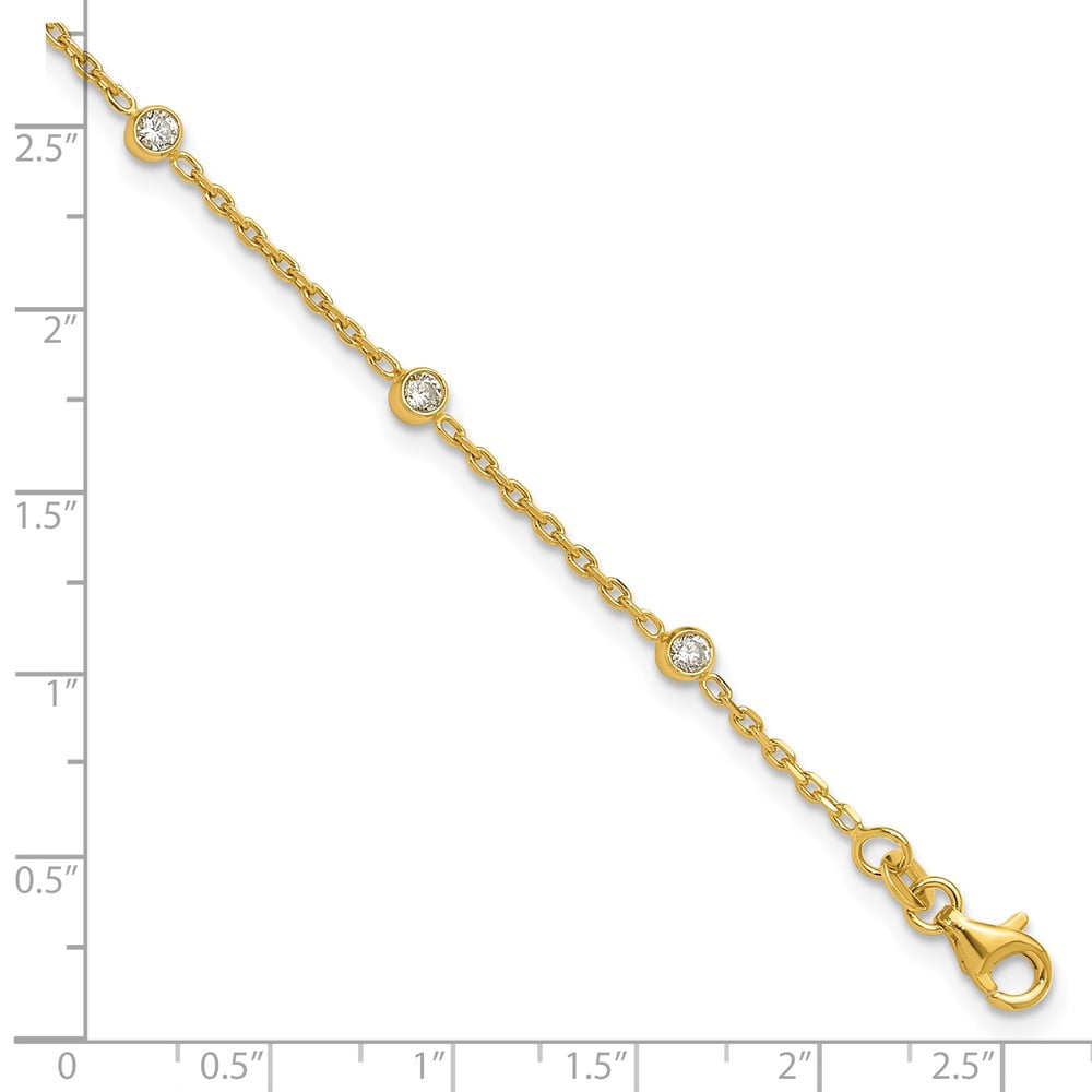 Sterling Silver Gold-tone Polished w/CZ 10in Plus 1in ext. Anklet