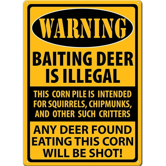 Warning Baiting Deer is Illegal Metal Tin Sign, Tin Signs Vintage Coffee Wall Coffee & Bar Decor Yellow 2 X 8