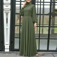 thumbnail image 4 of Mikilon Women Solid Color Maxi Dress Versatile Comfort Temperament Long Sleeve Round Neck Dress, 4 of 8