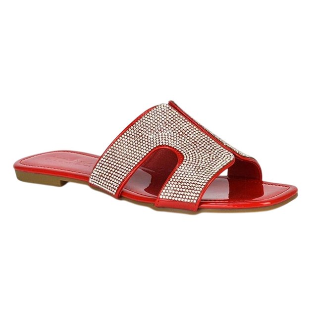 XY London Sandales Plates à Enfiler pour Femmes Jamie en Strass Vernis