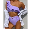 thumbnail image 4 of Babysbule Swimsuits for Women Women Two-Piece One-shoulder Ruffle Solid High Waist Bikini Swimwear Beachwear, 4 of 9