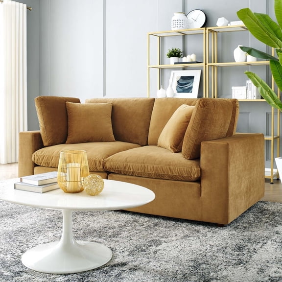 Modway Commix Down Filled Overstuffed Performance Velvet Loveseat in Cognac
