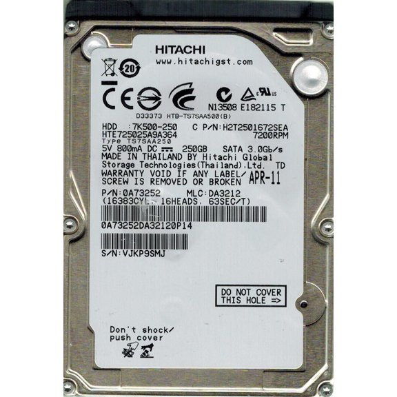 Hitachi HTE725025A9A364 250GB P/N: 0A73252 MLC: DA3212