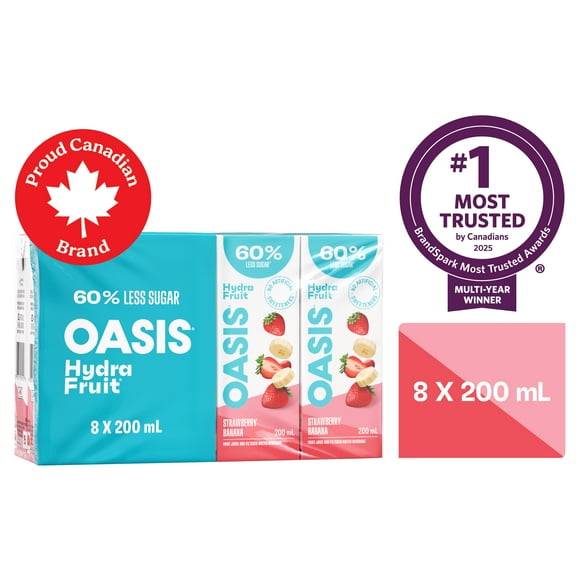 Strawberry Banana Fruit Juice, OASIS HYDRAFRUIT STRAWBERRY/BANANA JUICE 8X200ML