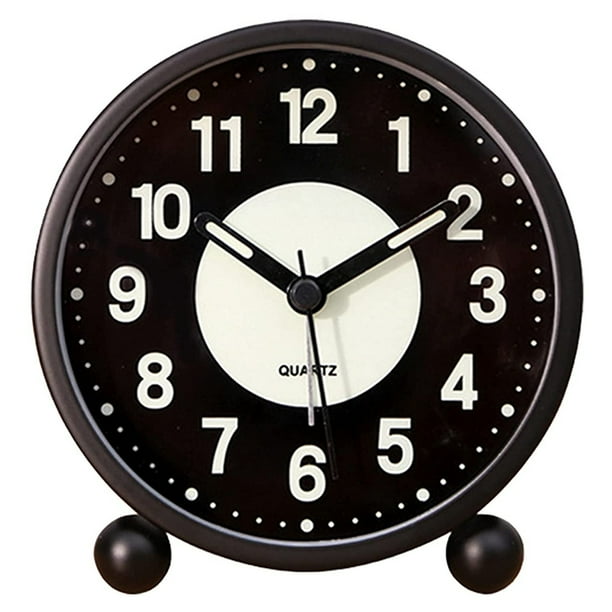 Reloj Despertador Luminoso de 4 Pulgadas Redondo Silencioso AnalóGico Reloj de Mesa Sin Tictac Funciona con Pilas con Alarma Fuerte para Dormitorio