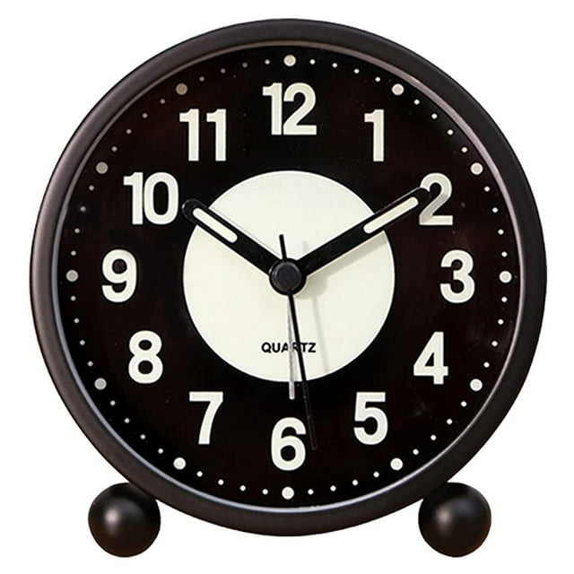 Reloj Despertador Luminoso de 4 Pulgadas Redondo Silencioso AnalóGico Reloj de Mesa Sin Tictac Funciona con Pilas con Alarma Fuerte para Dormitorio