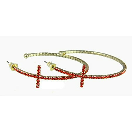 - Rhinestone Cross Hoop Earrings Flexible Petite Christian
