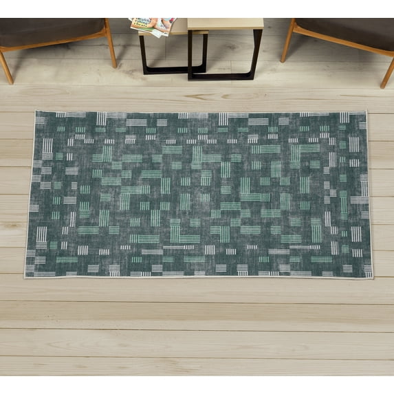 Modern Decorative Rug, Geometric Themed Design Squares by Bars Simplistic Striped Look Pattern, Quality Carpet for Bedroom Dorm and Living Room, 6 Sizes, Pale Teal, by Ambesonne
