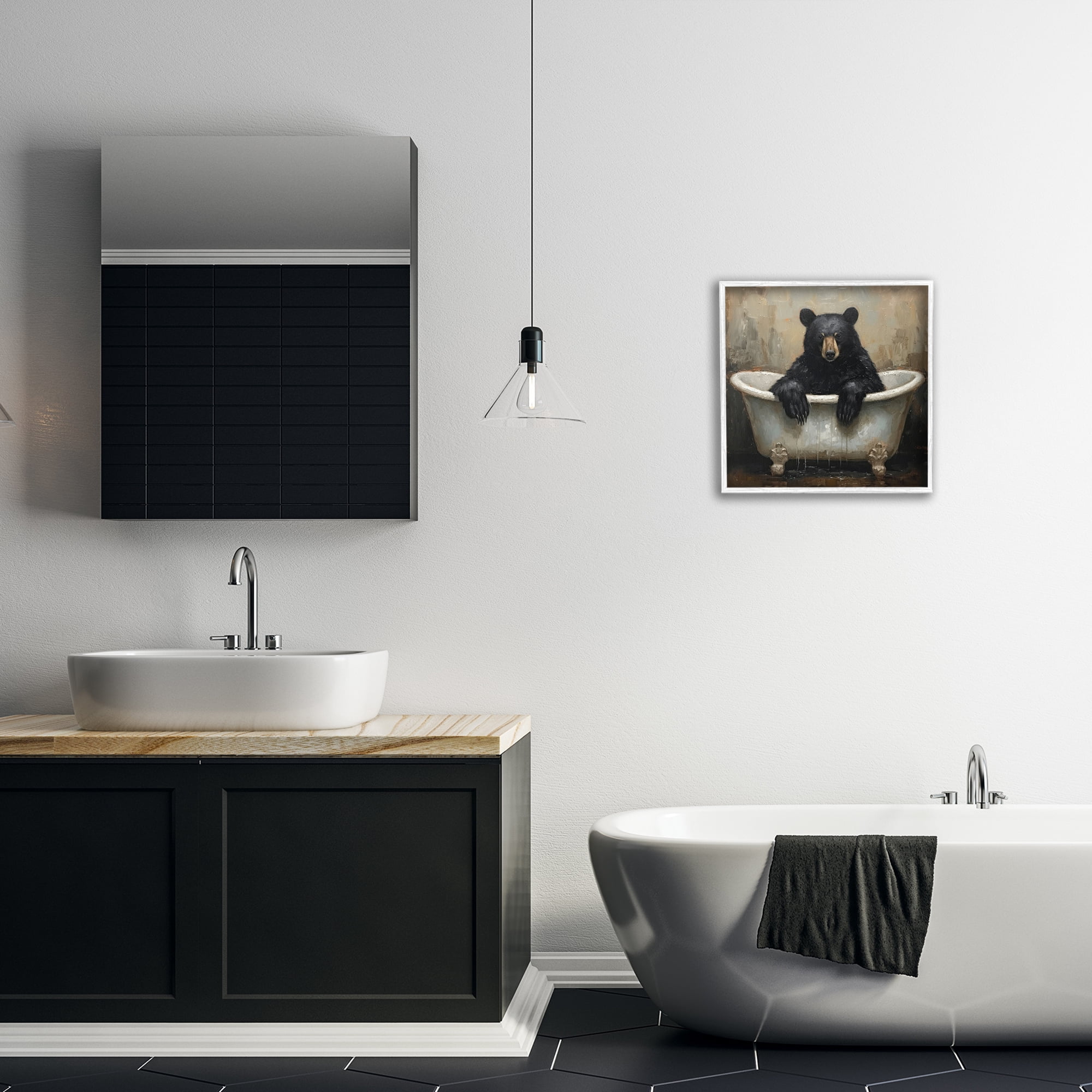 Stupell Industries Black Bear Bath Time White Framed Giclee Art, design by Tina LeCour